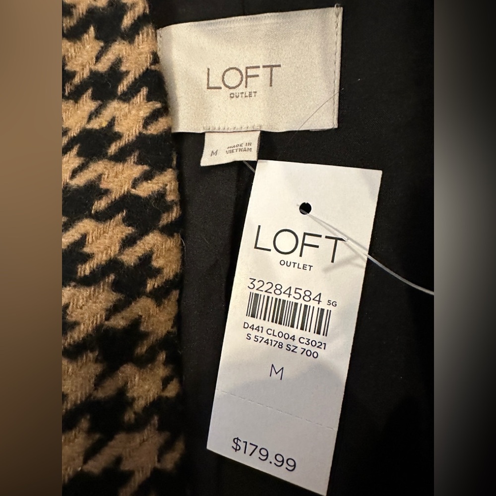 NWT Loft Tan And Black Houndstooth Medium Wrap Coat 32284584 Retail $180 - Picture 3 of 6